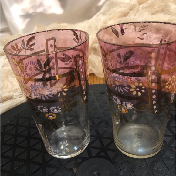 Set of 2 Vintage Juice Glasses Hand Painted Purple Ombré - Picture 5 of 13